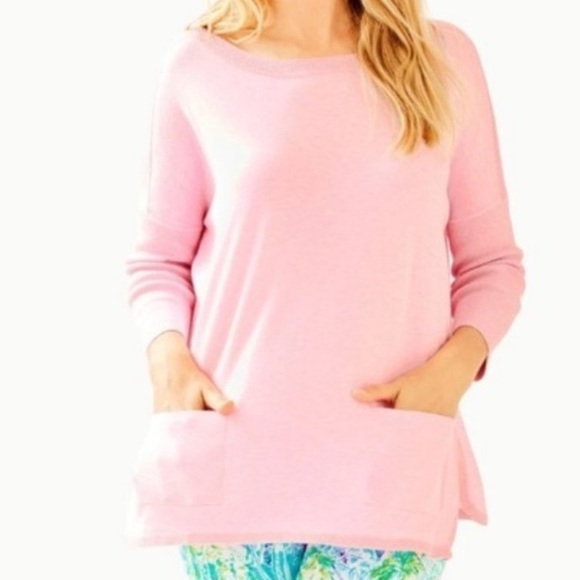 Lilly Pulitzer Cobo Heathered Pink Sparkle Tunic Sweater XS Pockets - Picture 1 of 10